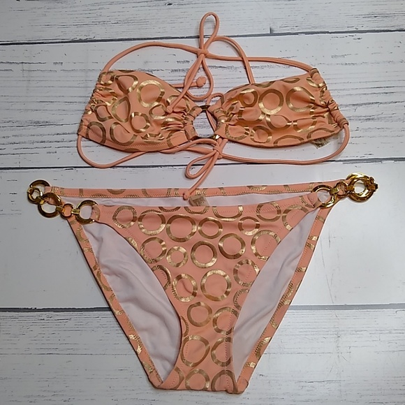 Victoria's Secret Other - Victoria's Secret Coral Peach Gold Bikini Medium